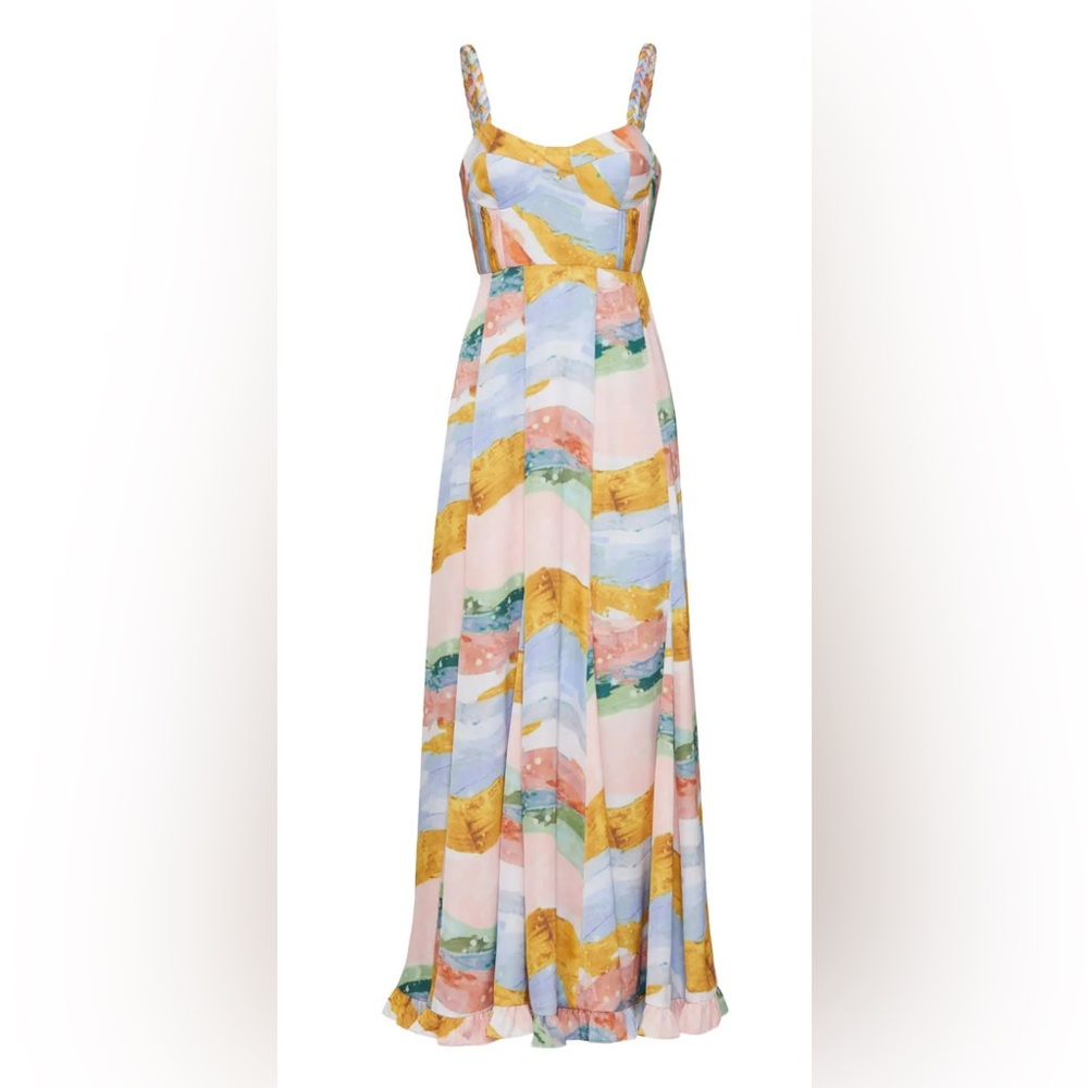 Hutch Multicolor Wave Print Maxi Dress - Yellow, Pink, Blue, Green
